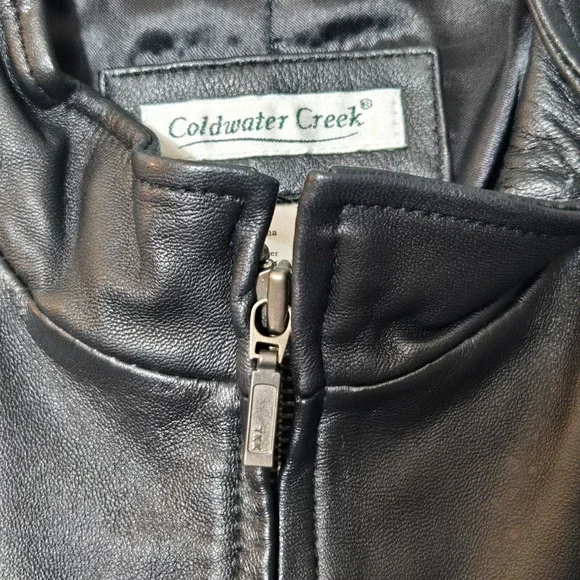 Coldwater Creek Leather Floral Embroidered Zip Up Vest Black M Western Biker NWT - Picture 6 of 7